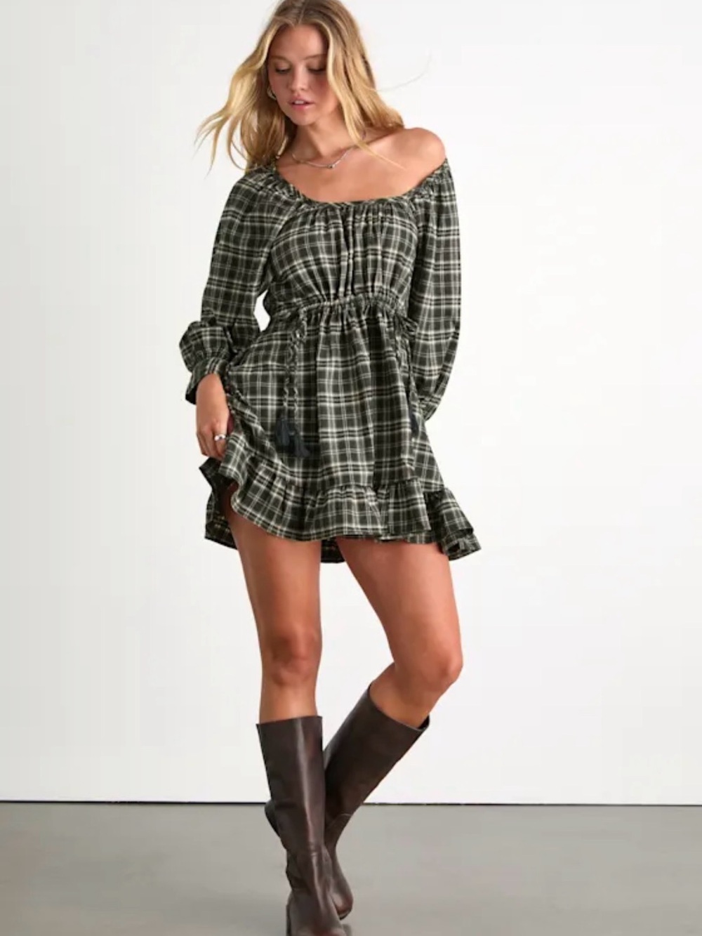 Lulus Green Plaid Mini Dress